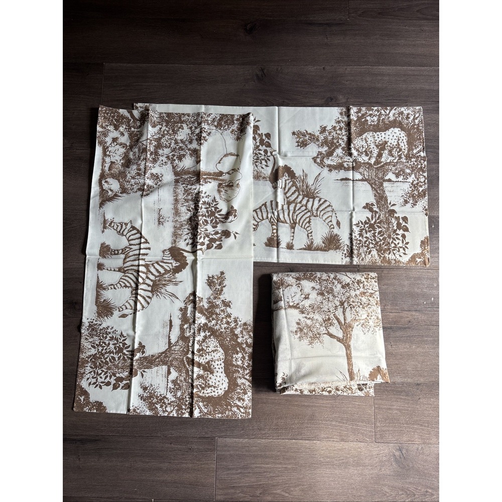 Vintage 70s Montgomery Ward Safari Jungle Theme Bedding Sheets Full Size Muslin